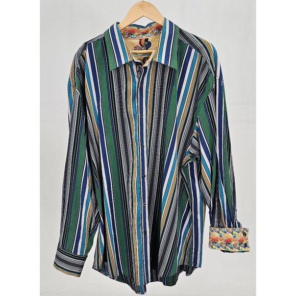 Robert Graham 4XL Classic Fit Green Stripe Contrasting Cuff Button Front… - Picture 1 of 8